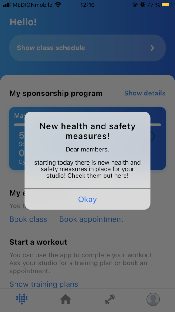 Image: MySports app studio notification