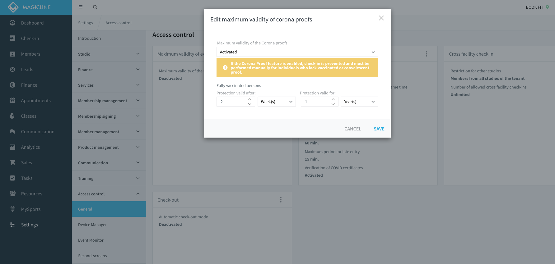 Image: Access restrictions for members without COVID certificates