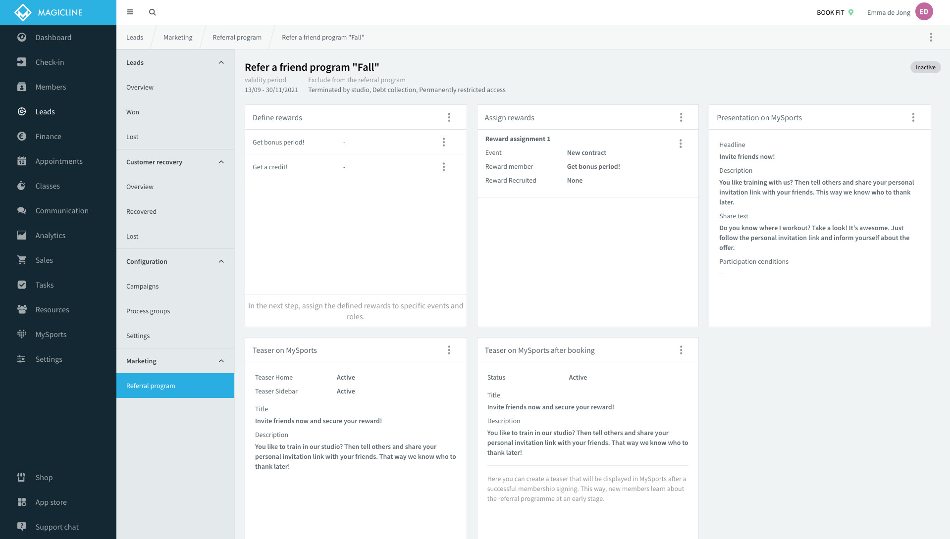 Image: Referral program in Magicline
