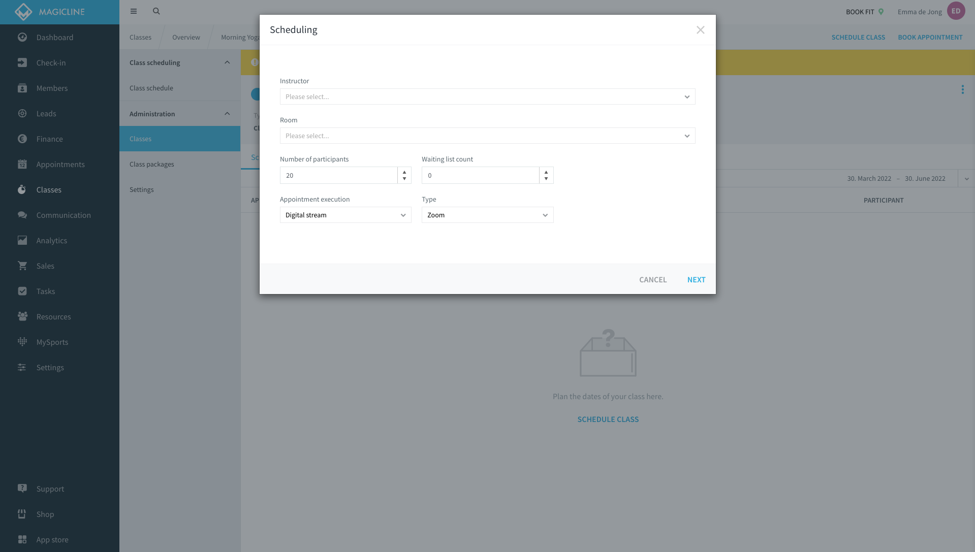 Image: Schedule class with Zoom