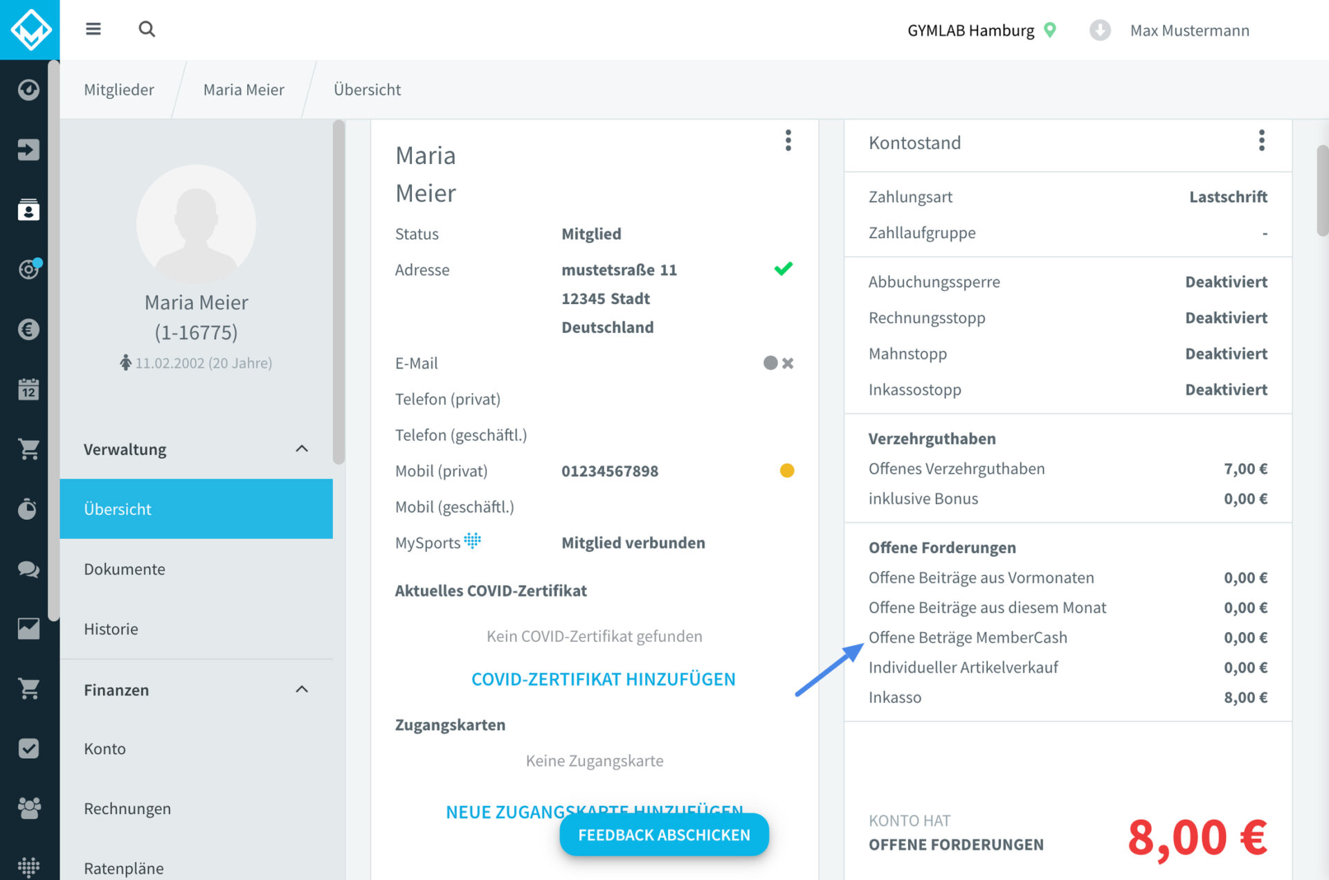 Bild: MemberCash Saldo