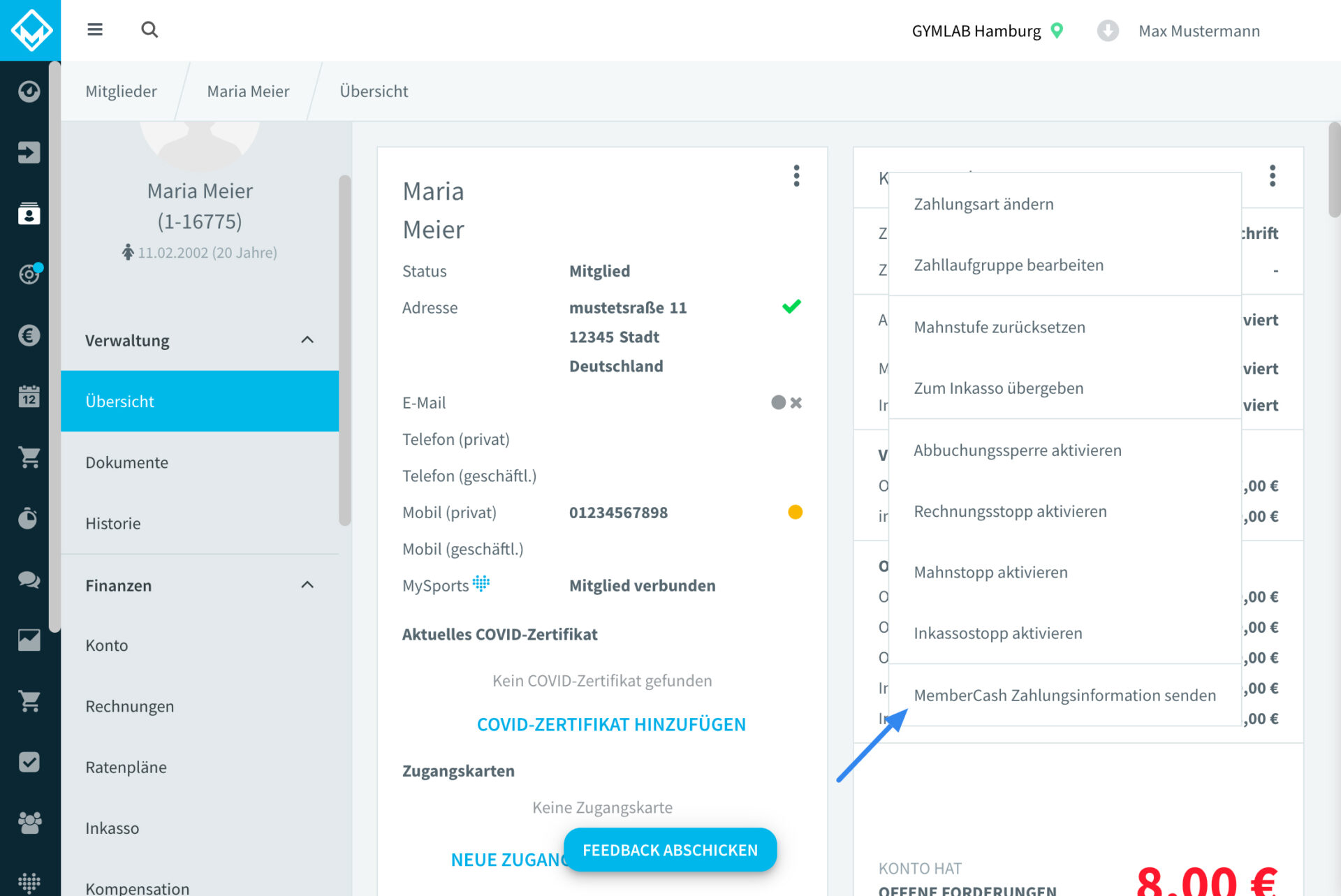Bild: MemberCash Zahlungslink